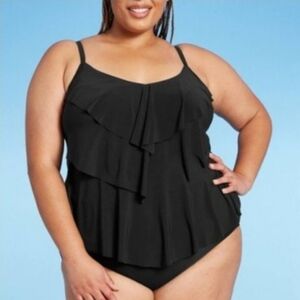 #835 Black Ruffled Swimsuit Tankini